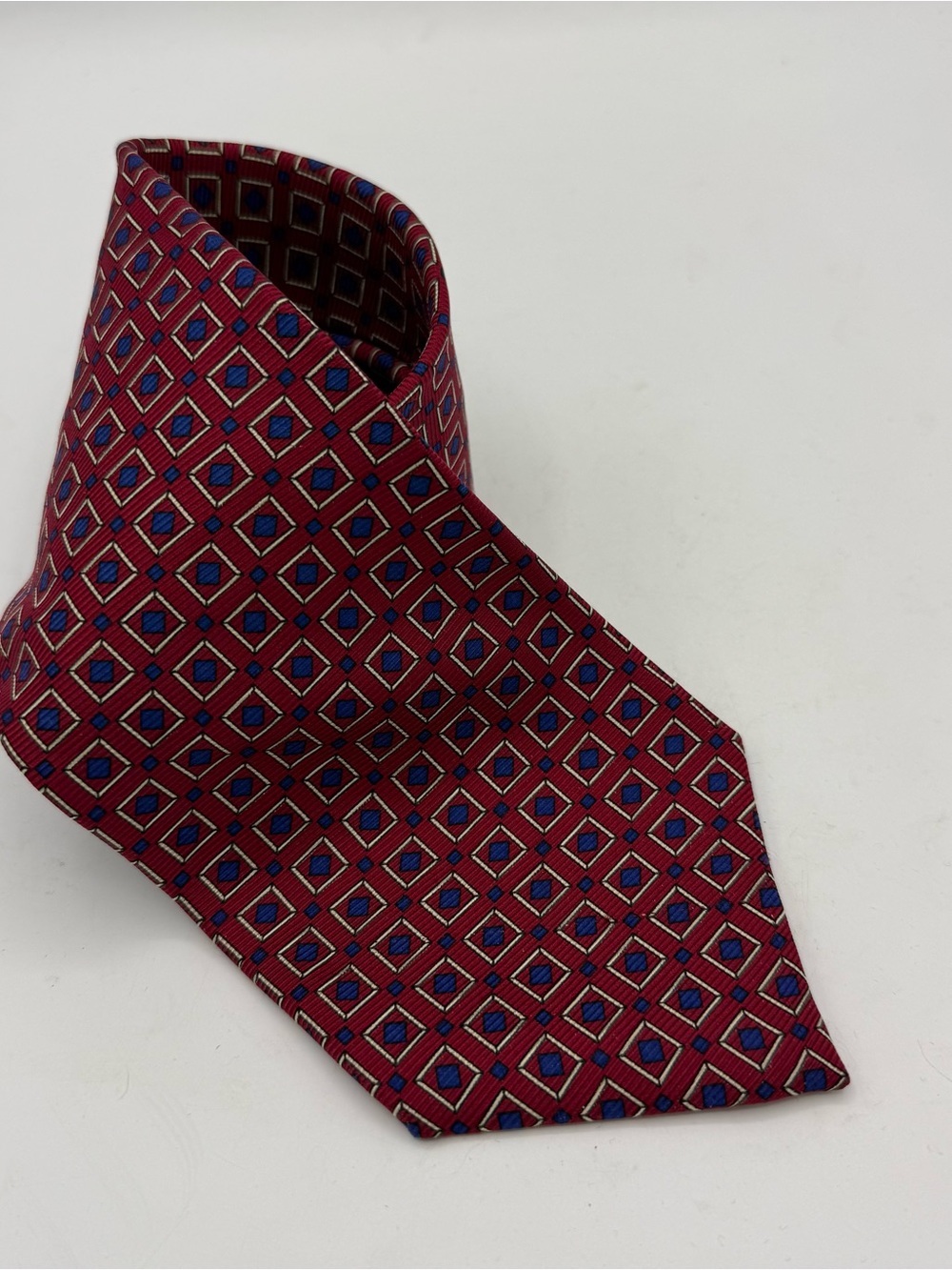 Polo Ralph Lauren Tie Handmade 100% Silk Red Purple Geometric 3.5” x 58”